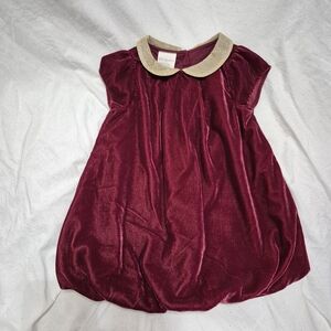 First Impressions Burgundy Velvet Dress with Gold Collar
